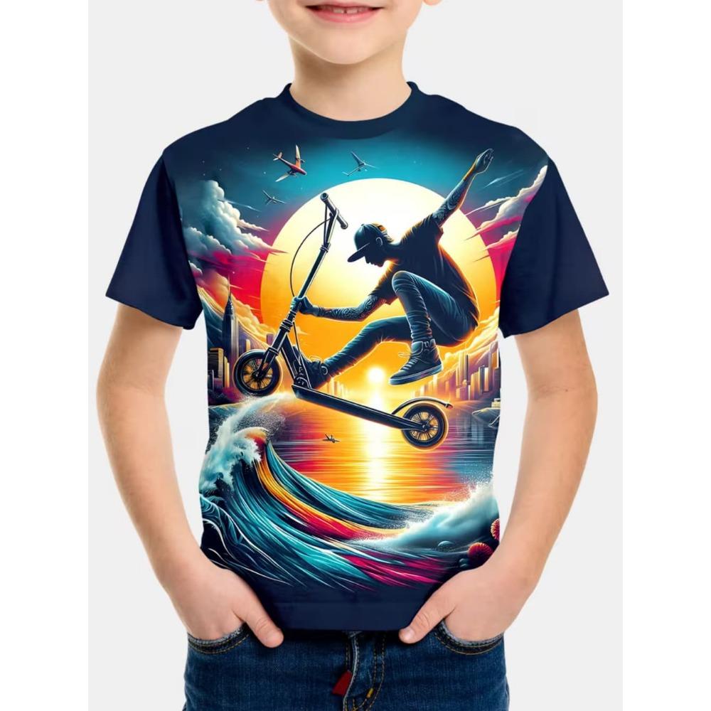 T-Shirt für Kinder Mode 3D-Druck Sommer Kurzarm-T-Shirt Personalisiertes Hip-Hop Bequemes Rundhals-T-Shirt Sportoberteil