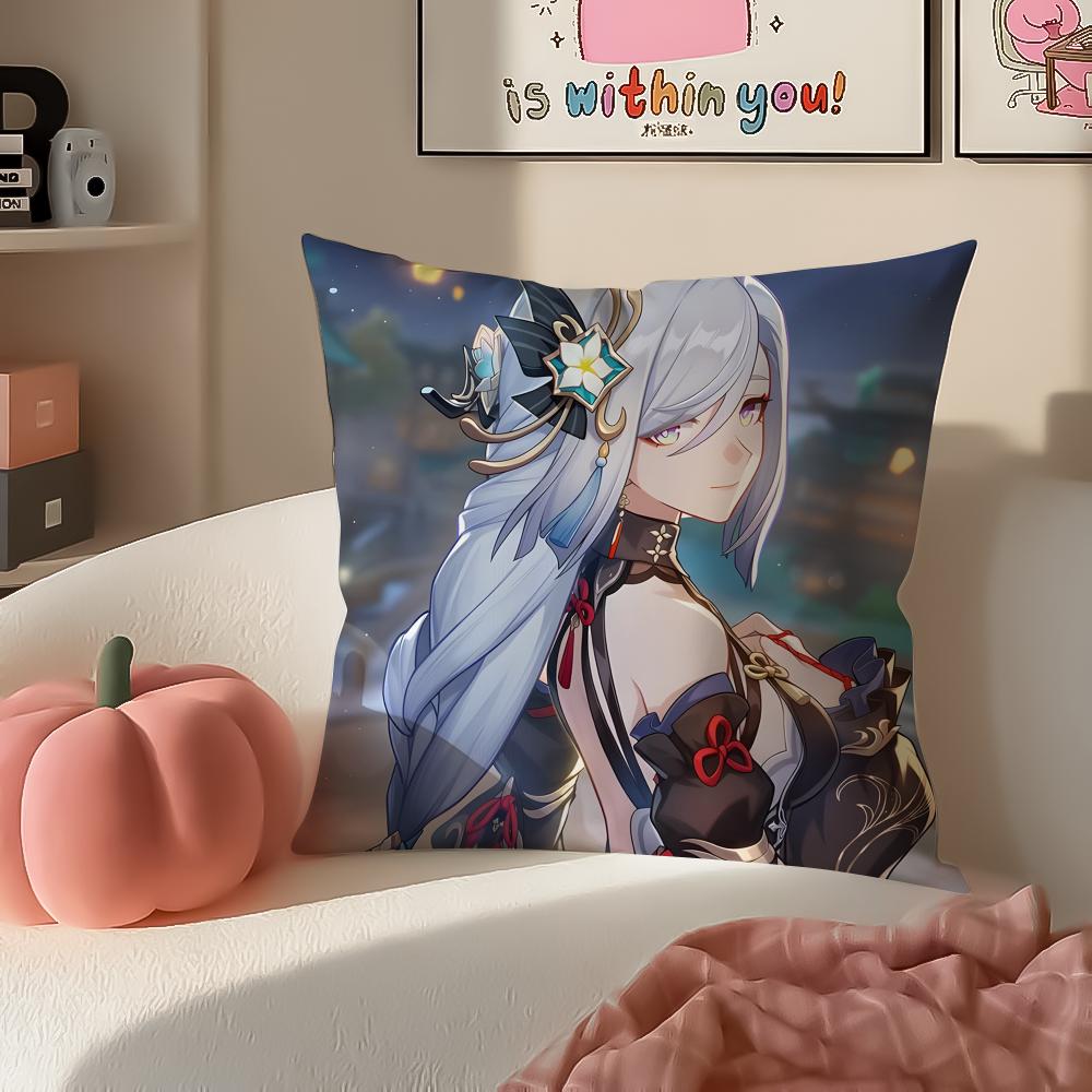 Game Genshin ShenHe Cushion Cover Pillowcase Short Plush Invisible zipper Room Sofa Cushion Cover