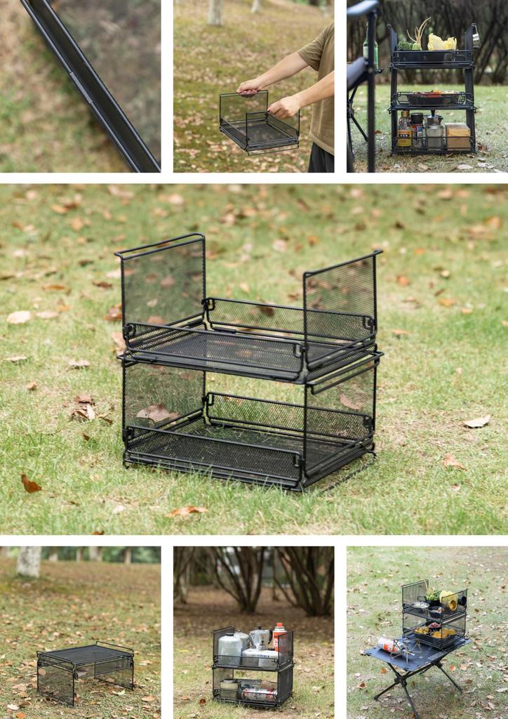 CAMPING MOON Bridge Table for IGT, Mesh Box, IGT Tray, Storage Box, Expanded Metal, Half Door, CK-23BK