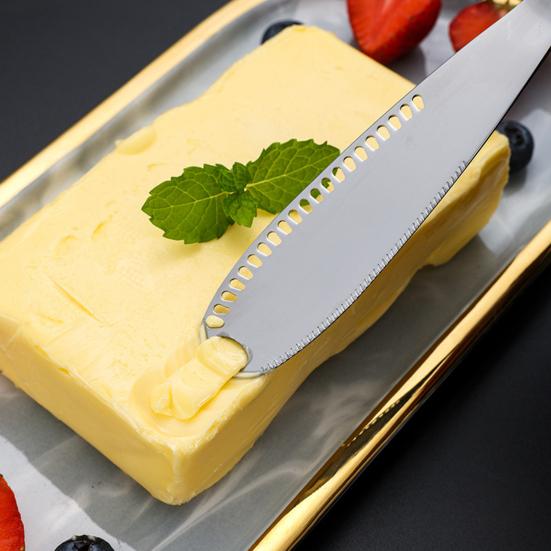 Stainless Steel Butter Scraper Cheese Knife Jam Spreader with Serrated Blade Ergonomic Handle for Cutting Hard Butter Spreading Cream Baking And
