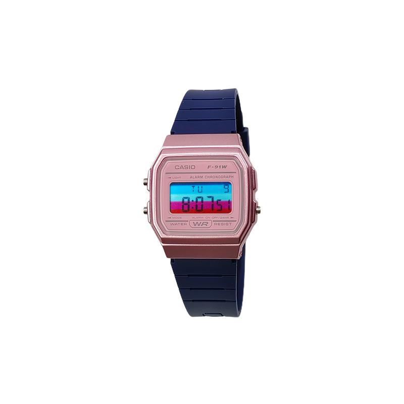 CASIO Customized watch modified series red mirror pink resin case life waterproof F-91WS-4 modified-Dream F-91WS-LanSeBiaoDaiLanHongTiaoWenBiaoJing