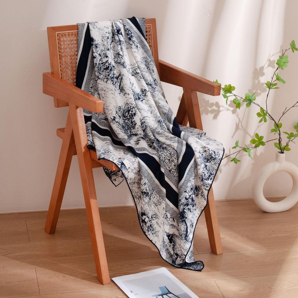 Vintage Forest Castle Print Wool Scarf: Double-Sided Women's Autumn Neck Warmer & Versatile Sunscreen Shawl