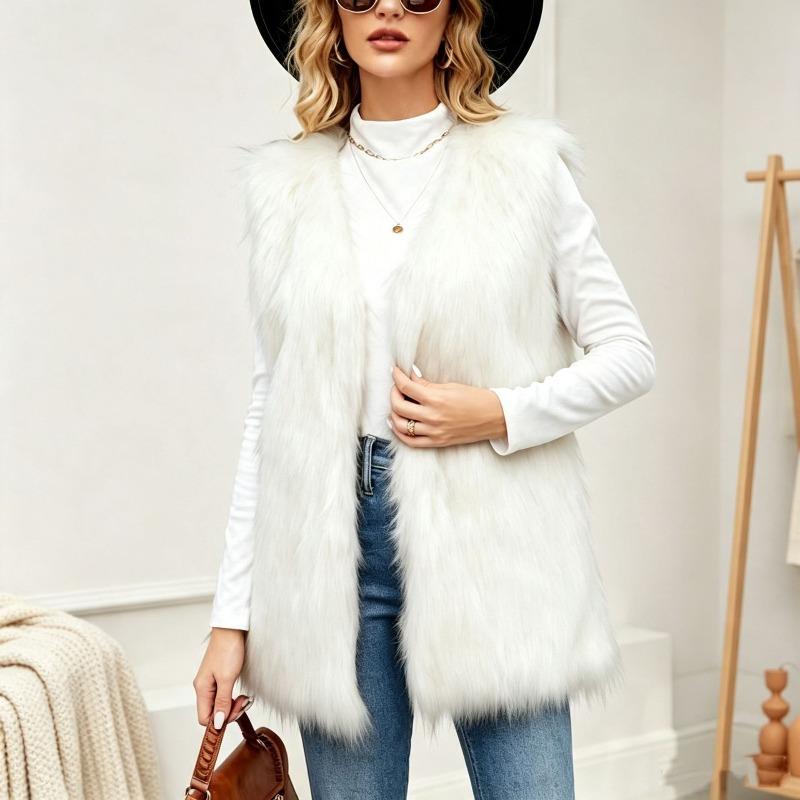 Autumn and Winter Medium and Long Imitation Fox Fur Coat Vest Women's Sleeveless Cardigan Multi-color Optional Women's Clothing