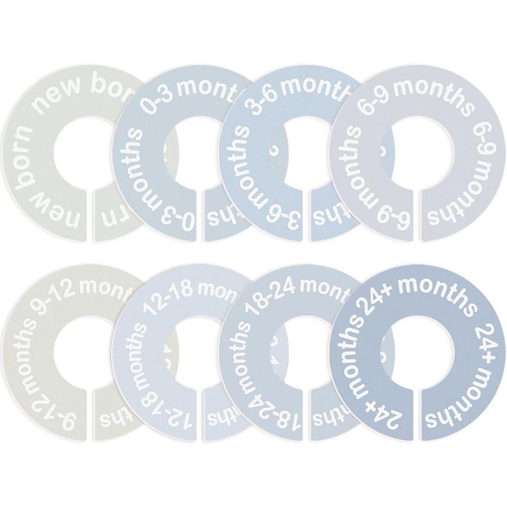 68/9Pcs Organizing Hangers Clothing Size Dividers DIY Craft Plastic Garment Labels 0-24 Months Round Size Tags Rings