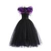 Maleficent Neck Dress Girls Halloween Theme Cosplay Costume Handmade Woven Tulle Dress Evil Role Playing Outfits Luxury Gown
