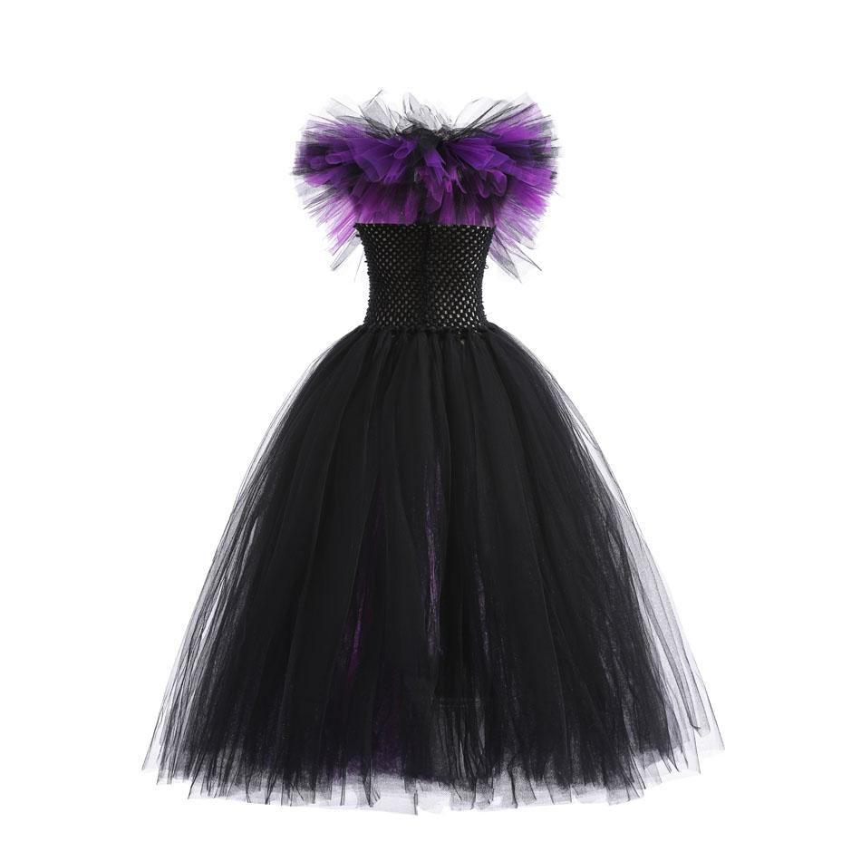 Maleficent Neck Dress Girls Halloween Theme Cosplay Costume Handmade Woven Tulle Dress Evil Role Playing Outfits Luxury Gown