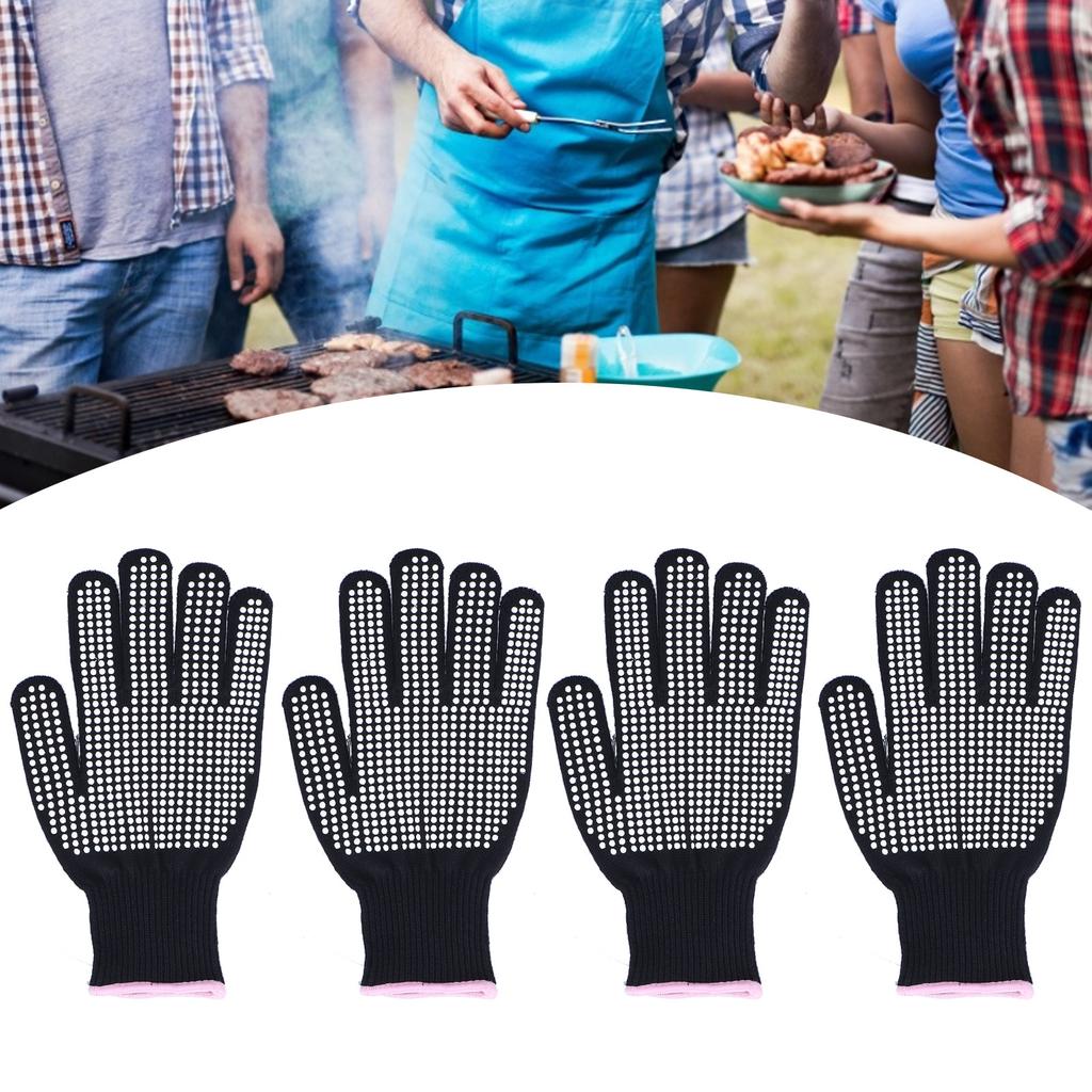 4Pcs Heat Resistant Gloves High Temperature Resistant Anti Scalding Mitts with Silicone Bumps