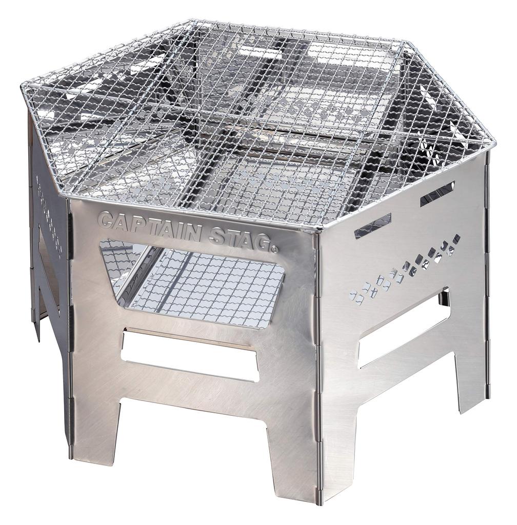 Captain Stag Silver Hexa Stainless Steel Kamado BBQ Fire Dutch and Cookware Includes and Assembly 450mm W X 390mm D X 260mm UG-73 Grill, Stove, Pit,