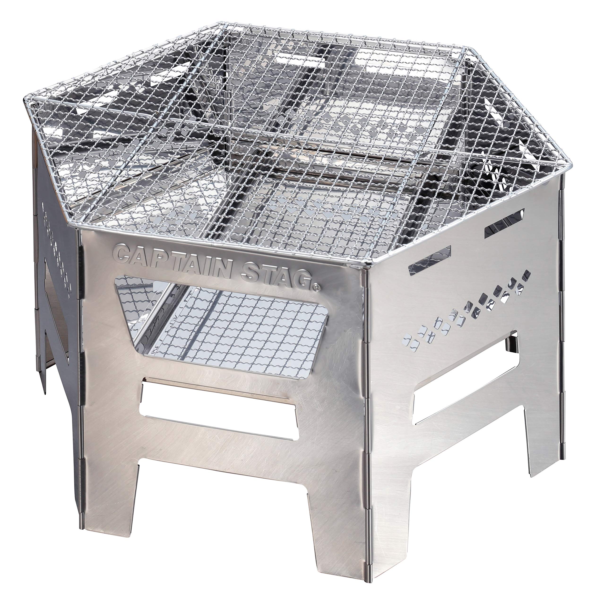 

Captain Stag Silver Hexa Stainless Steel Kamado BBQ Fire Dutch and Cookware Includes and Assembly 450mm W x 390mm D x 260mm UG-73 Grill, Stove, Pit,