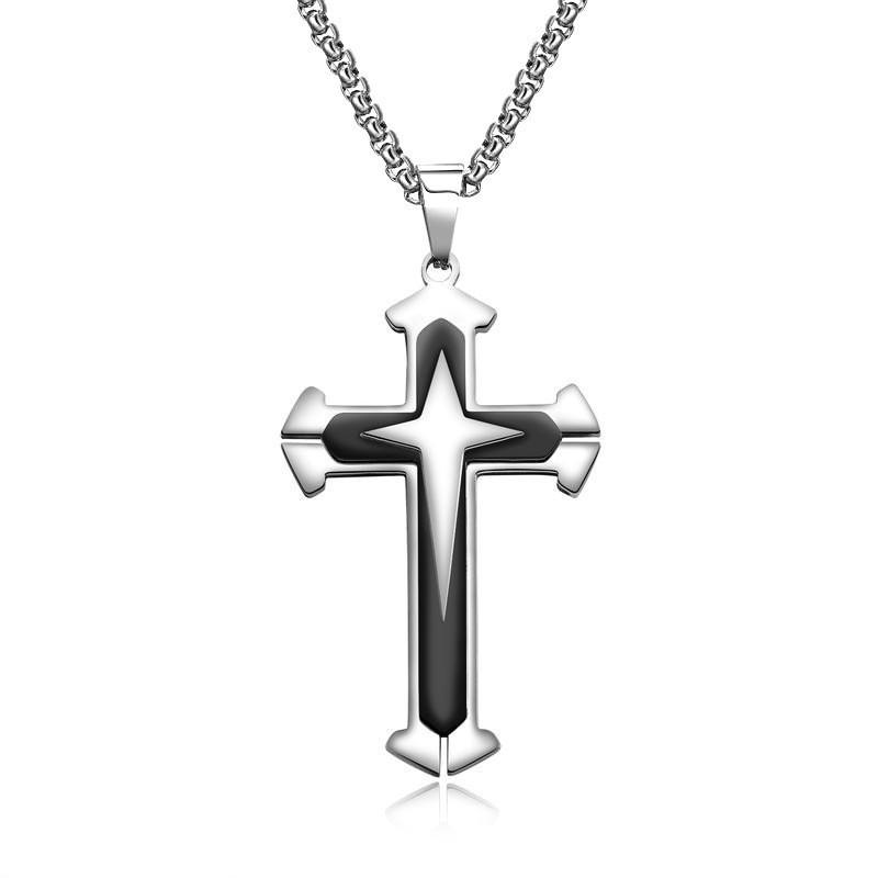 New Titanium Steel European and American Jewelry Titanium Steel Retro Multi Layer Cross Necklace Pendant