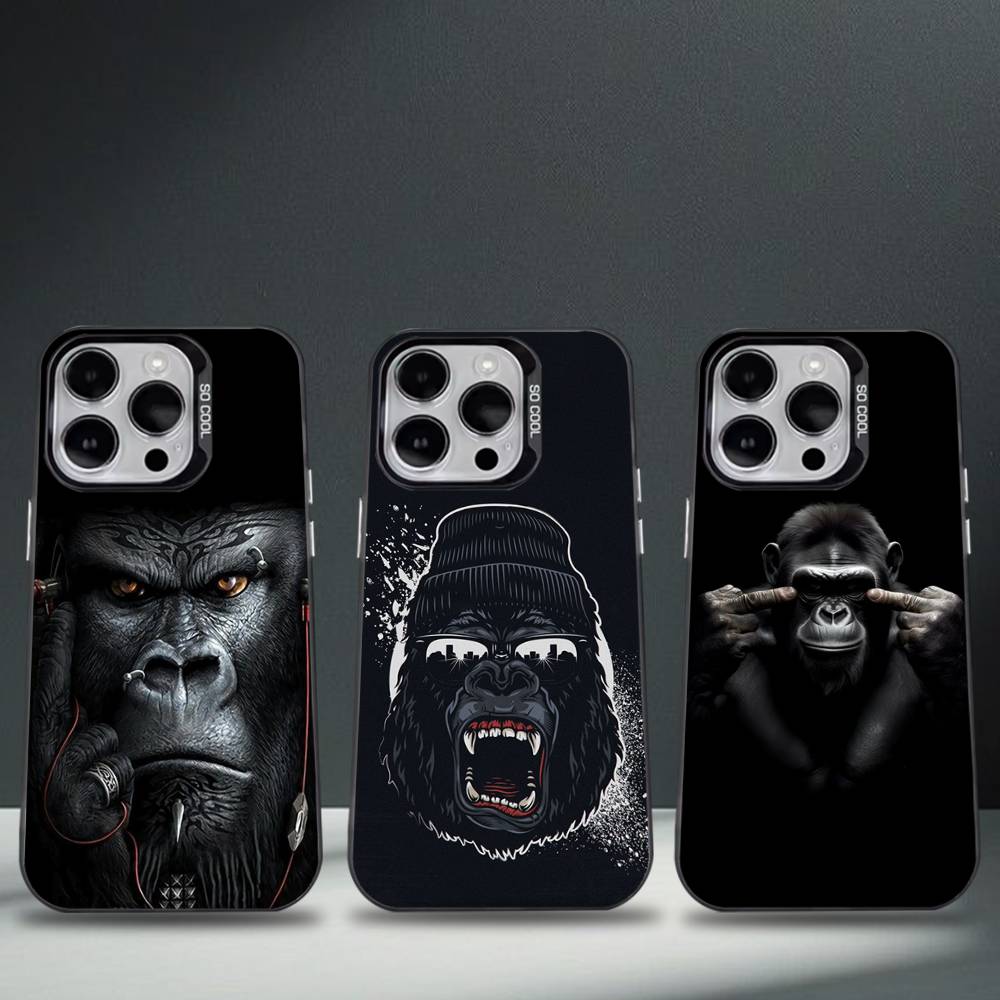 Monkey Gorilla Art Design Phone Case For iPhone 17,16,15,14,13,12,11,Pro,Max,Plus,E,Air,Mini Black Tpu Cover