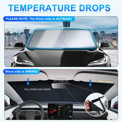 UV Protection Sun Screen for Tesla Model 3/Y Highland 2024, Portable Windshield Sunshade, Car Interior Accessories