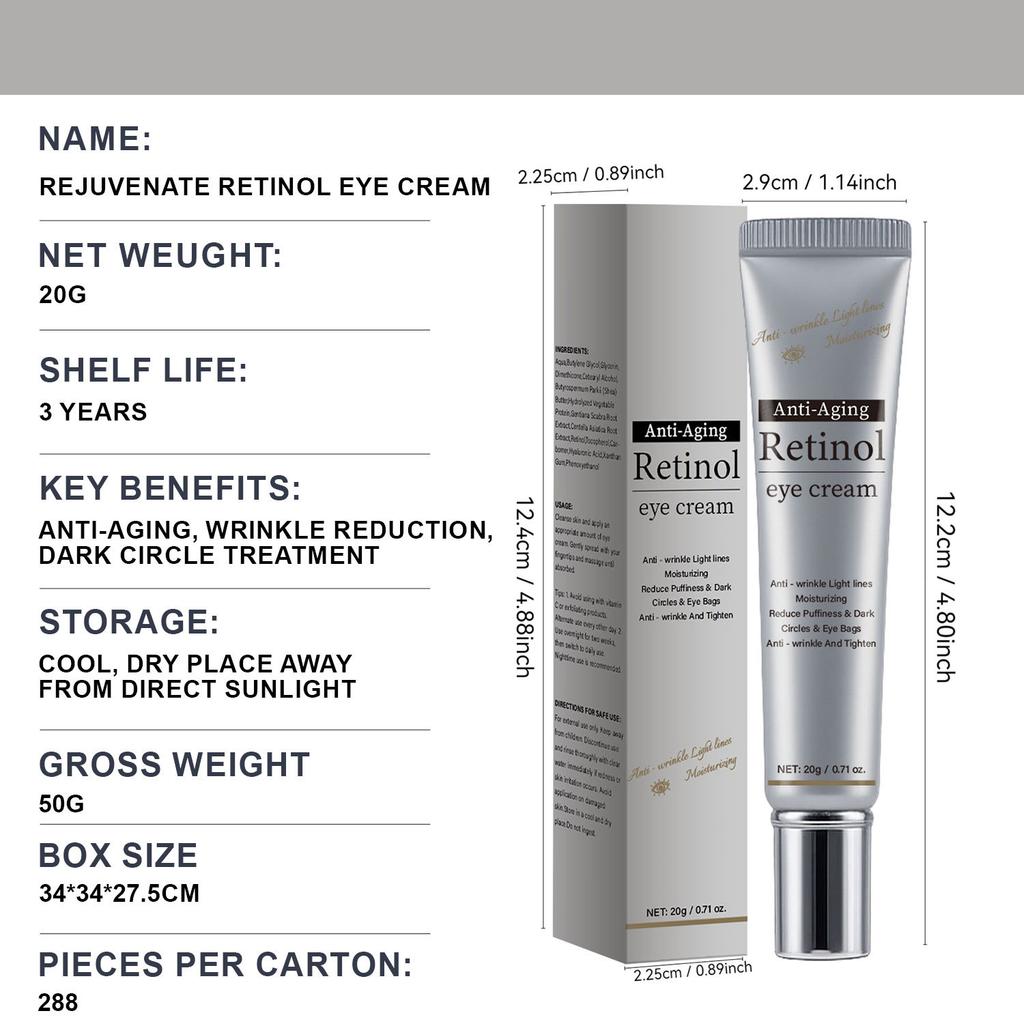 Retinol Eye Cream 20g, Anti-Wrinkle & Tightening, Reduces Dark Circles, Hydrates Eye Area