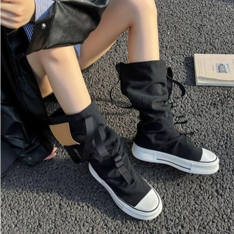 Women Fashion Boots New High Top Canvas High Quality Trouser Barrel Stacking Boot Breathable Comfort Shoes