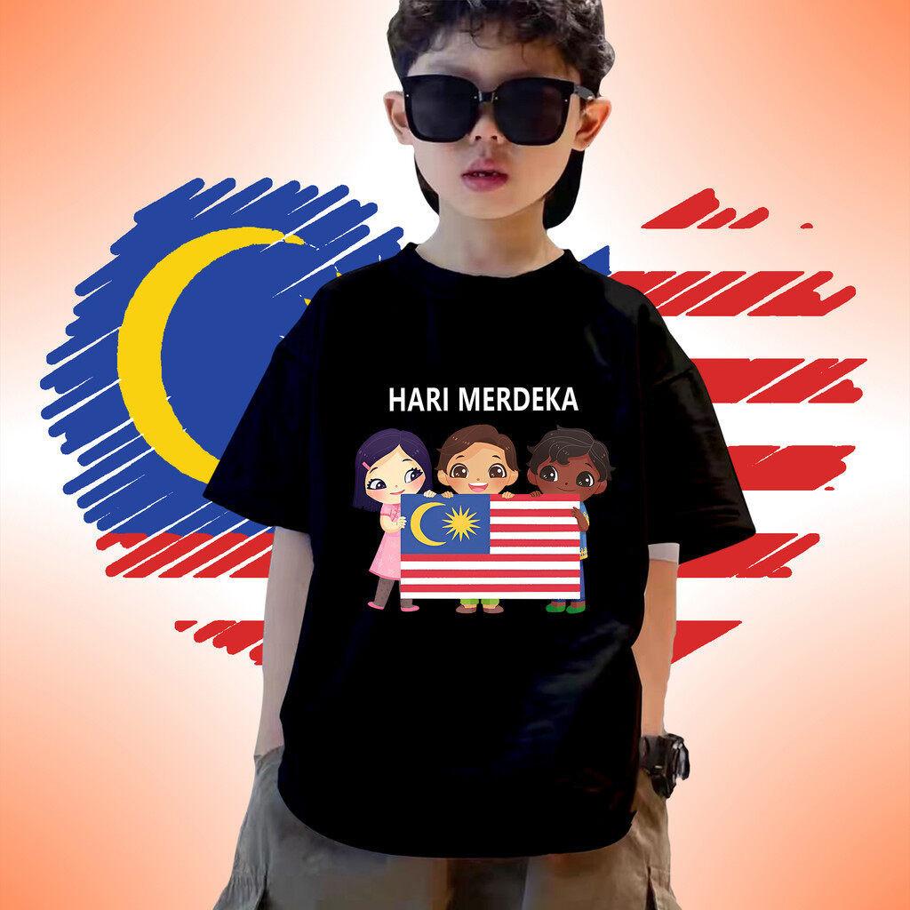 2025 Kids T Shirt Malaysia Merdeka Edition with Round Neck and Unique Celebration Print
