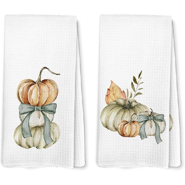 Disco Pumpkin Fall Kitchen Towels, Orange Coquette Bow Pumpkin Dish Towel for Kitchen, Trendy Fall Decor, Thanksgiving Autumn Trendy Halloween Hand