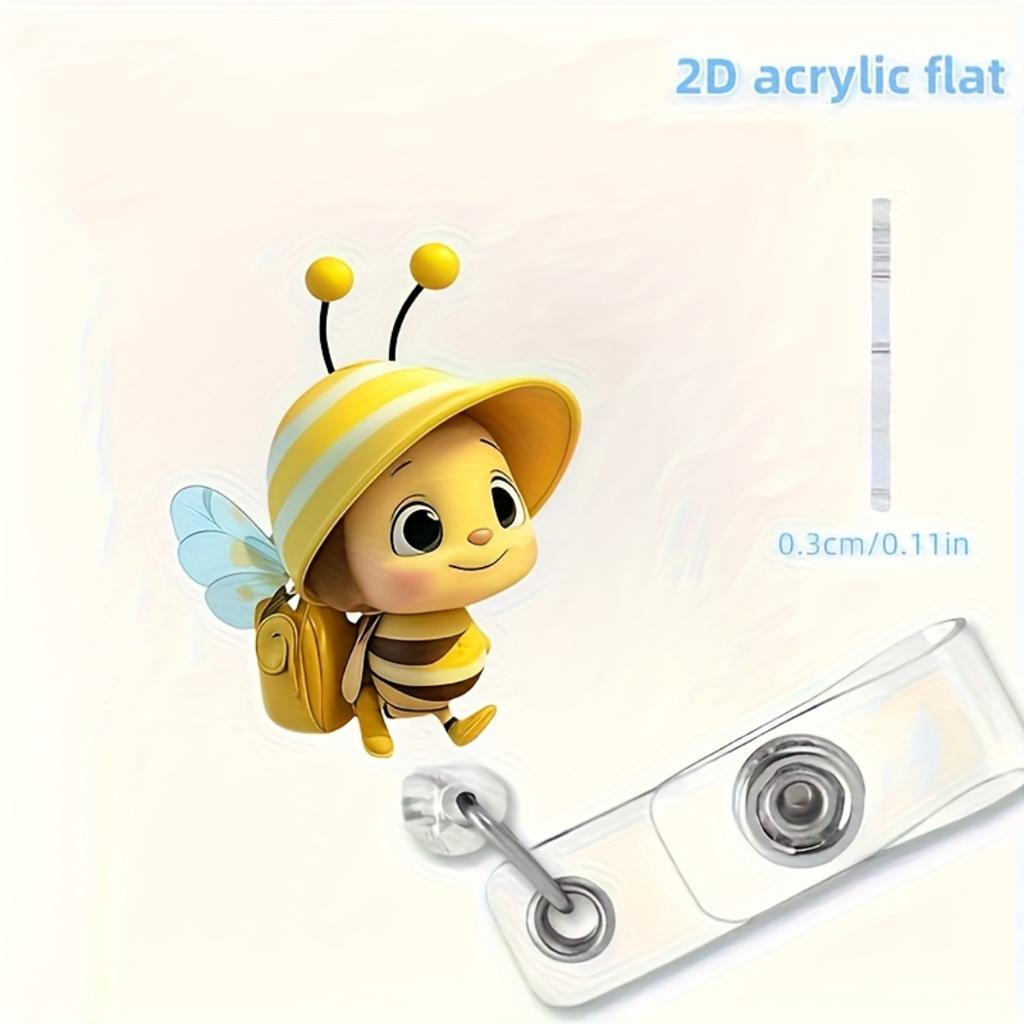 2D Flat Acrylic Cute Bee Backpack Retractable Badge Reel Clip, Durable ID Holder For Registered Doctors Student Nurses Clinical Workplace Staff