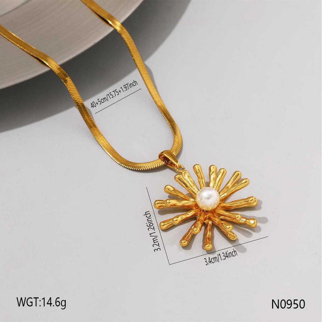 Waterproof Titanium Steel Pearl Flower Pendant Necklace