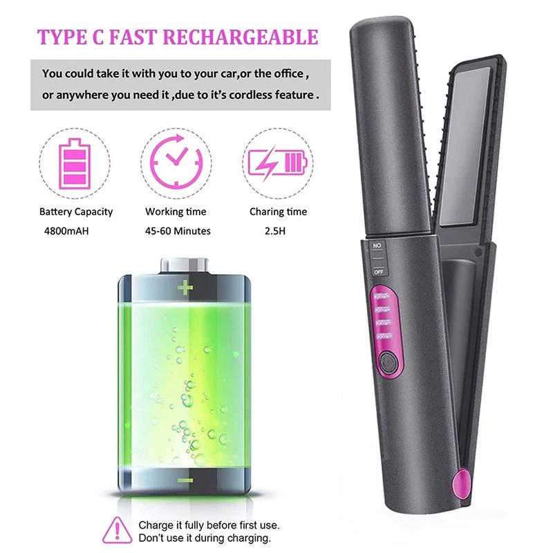 2-IN-1 Cordless Electric Heating Hair Straightener Rechargeable Travel  Double Use Straight Hair Straightener And Curling Iron