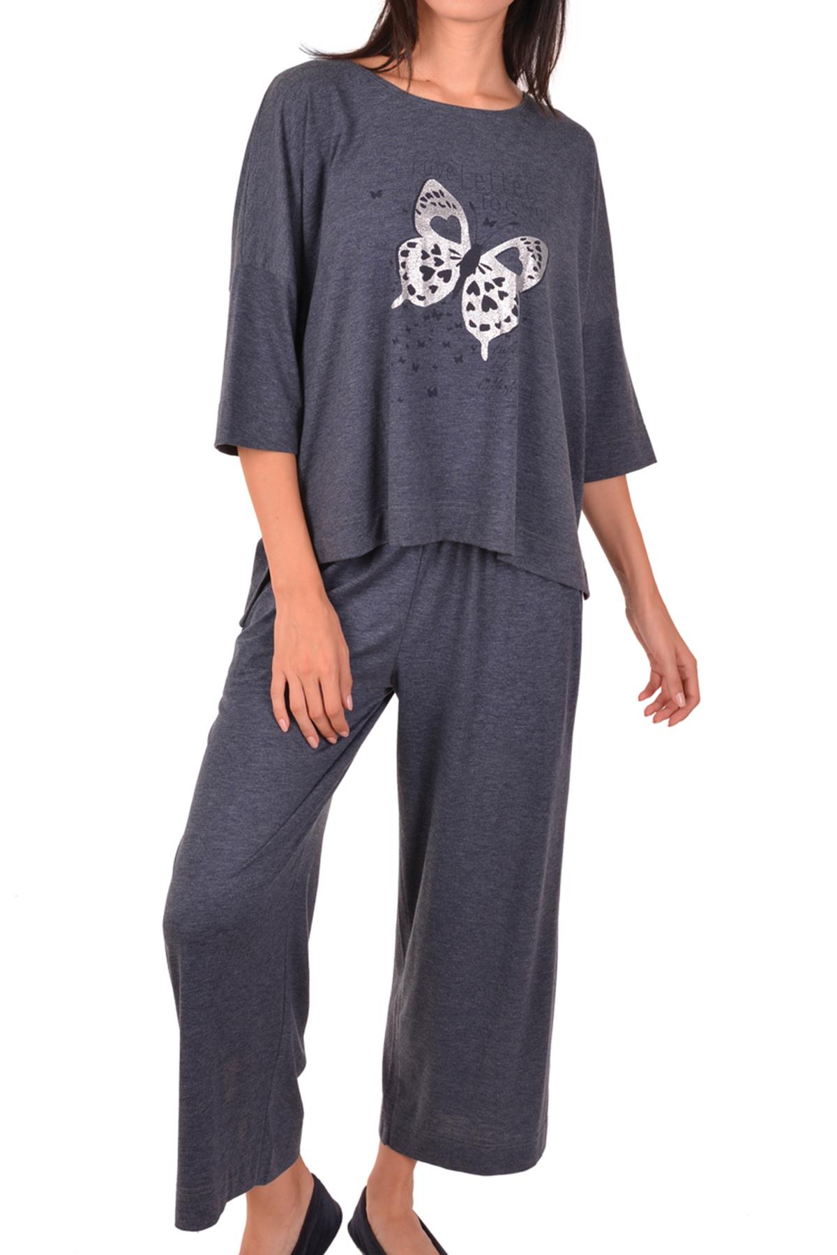 

Женский пижамный комплект из вискозы с рукавом 3/4 S бордовый