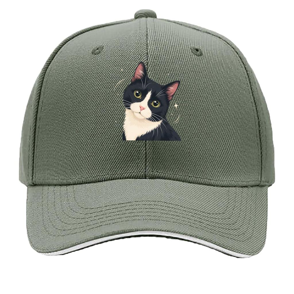 Wide Eyed Tuxedo Cat Portrait Sandwich Baseball Cap Sun Cap Outdoor Workouts Hat
