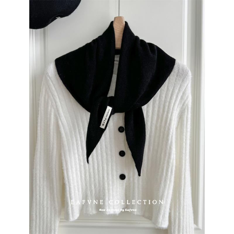 Triangular Scarf  Headscarf Knitted Striped Scarf  Women's Multi Functional Small Scarf