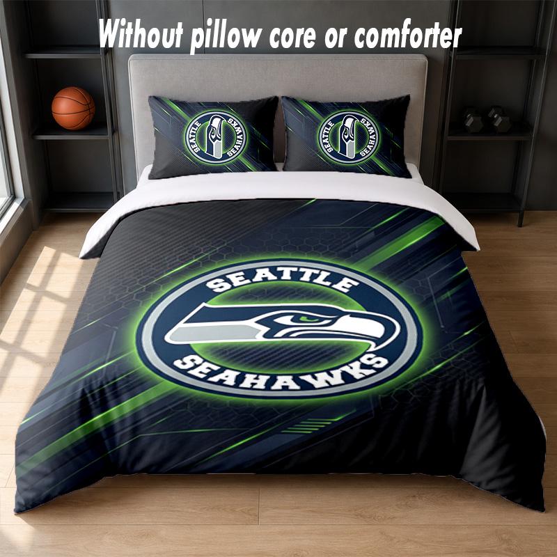 Seattle Seahawks Design Bed Bedding Set 1 Duvet Cover + 2 Pillowcases Soft Breathable Household Bed Linens