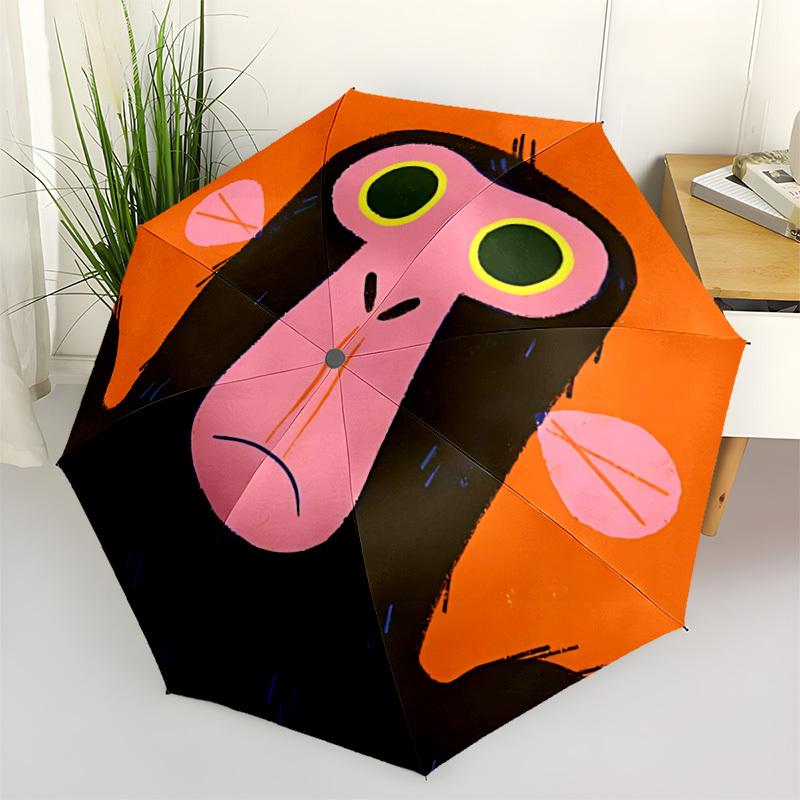 1pc Monkey Face Automatic Folding Umbrella - Compact Travel Umbrella with Auto Open/Close 8-Rib Heavy-Duty Shaft for Women/Men -l011