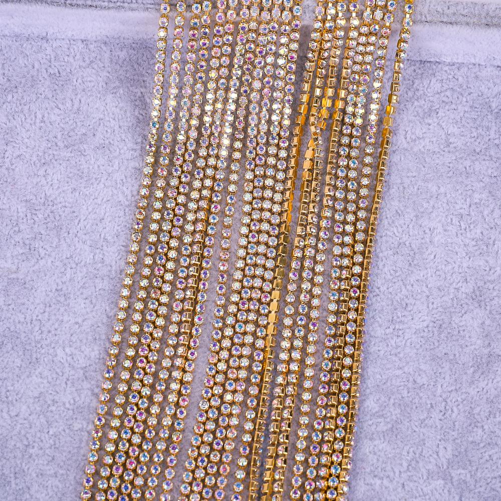 VC SS6-SS16 Crystal Cup Strass Rhinestones Roll Closure Sew Trimming Chain Elegant Decorative AB Chains for Clothing