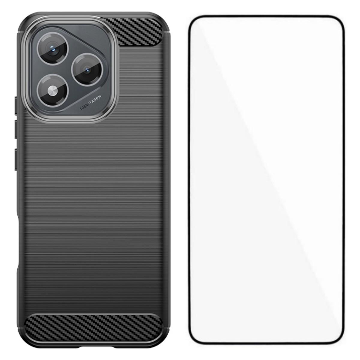 

For Honor 400 Lite 5G Case with Screen Film WANLONFENG LS Series Big Lens Hole Brushed Texture TPU Phone Cover Black