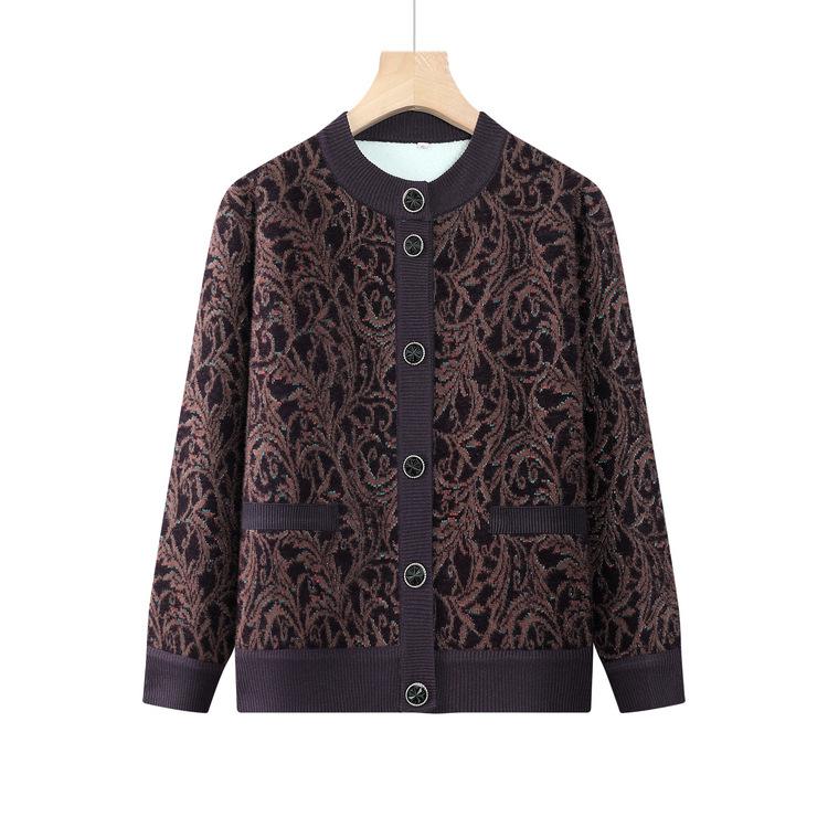Middle-aged and Elderly Women's Autumn Clothes with Velvet Padded Western Style Mother Warm Polar Fleece Coat Old Lady Casual Coat
