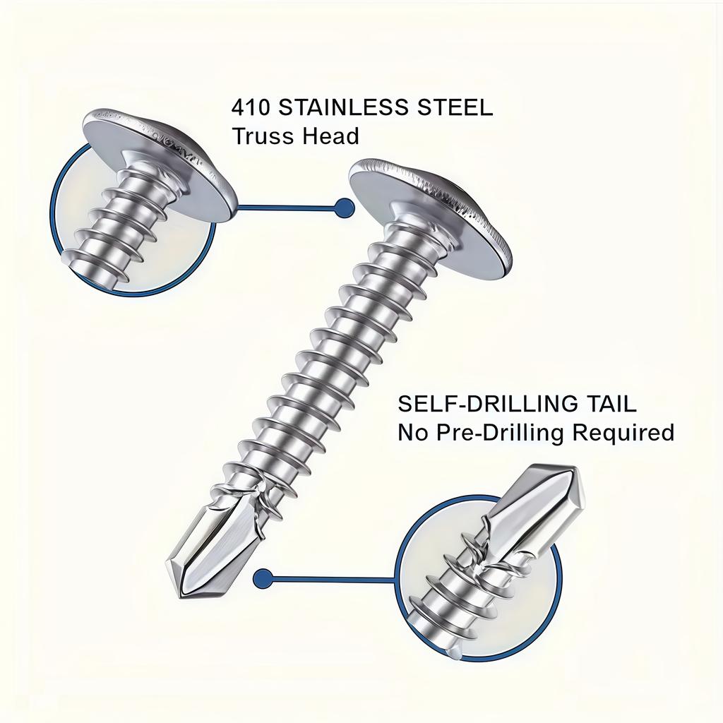 49pcs 410 Stainless Steel Truss Head TEK Self-Drilling Screws, #8 Metal/Furniture Sheet Wood, 1/2''(13mm) To 2''(50mm),