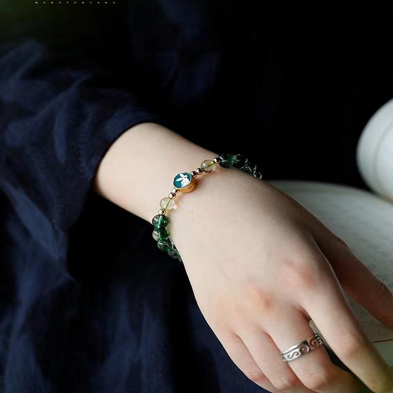 Recommended Brazilian Natural Green Phantom Quartz Bracelet Unique Vintage-style Treasure Bowl Yellow Crystal Bracelet for Women