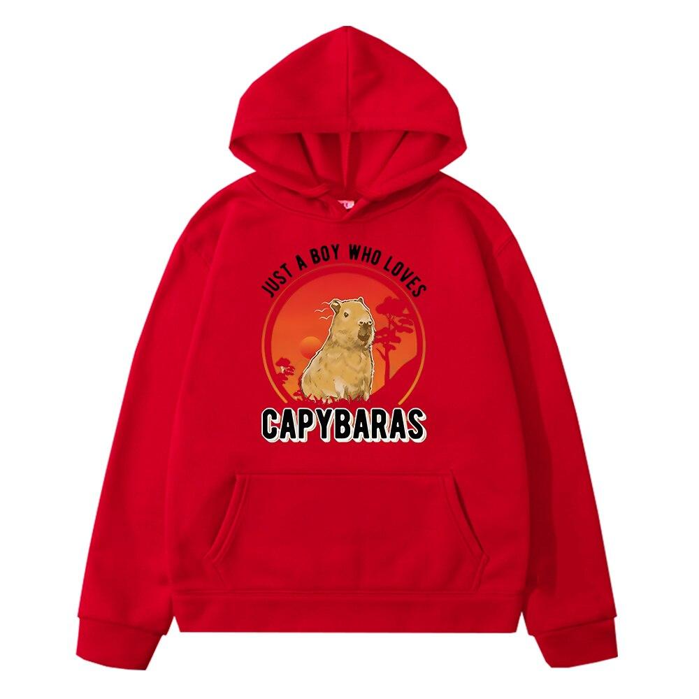 

Детские толстовки с капибарой, толстовки с героями мультфильмов, толстовка с капюшоном в стиле аниме, одежда для мальчиков и девочек y2k sudadera, осенний флисовый пуловер, детская одежда 130 красный