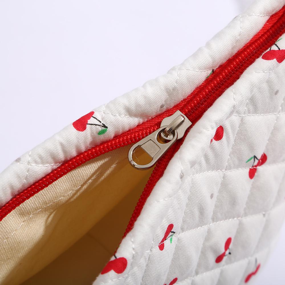Cotton Floral Quilted Women's Cosmetic Bag for Lipsticks, Earphones, and Cables