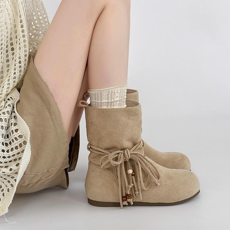 Fashion Flip-Toe Medium Cool Boots Versatile Open-Toe Women's Western Boots Season Retro Low Heel Strap Flat Boots