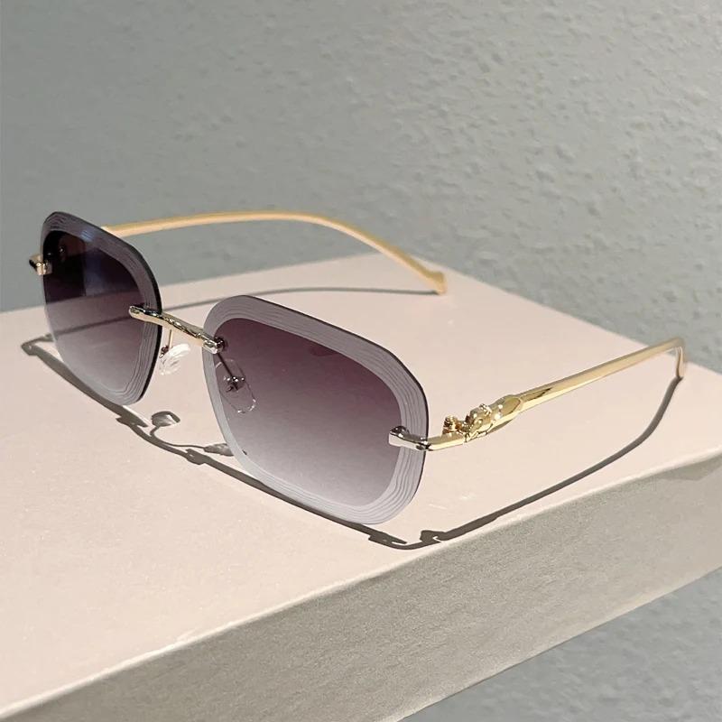 

Popular Rimless Ring Wave y2k Sunglasses Women For Men Vintage Sun Glasses Punk Luxury Brand Designer Leopard Head Eye Glasses серый