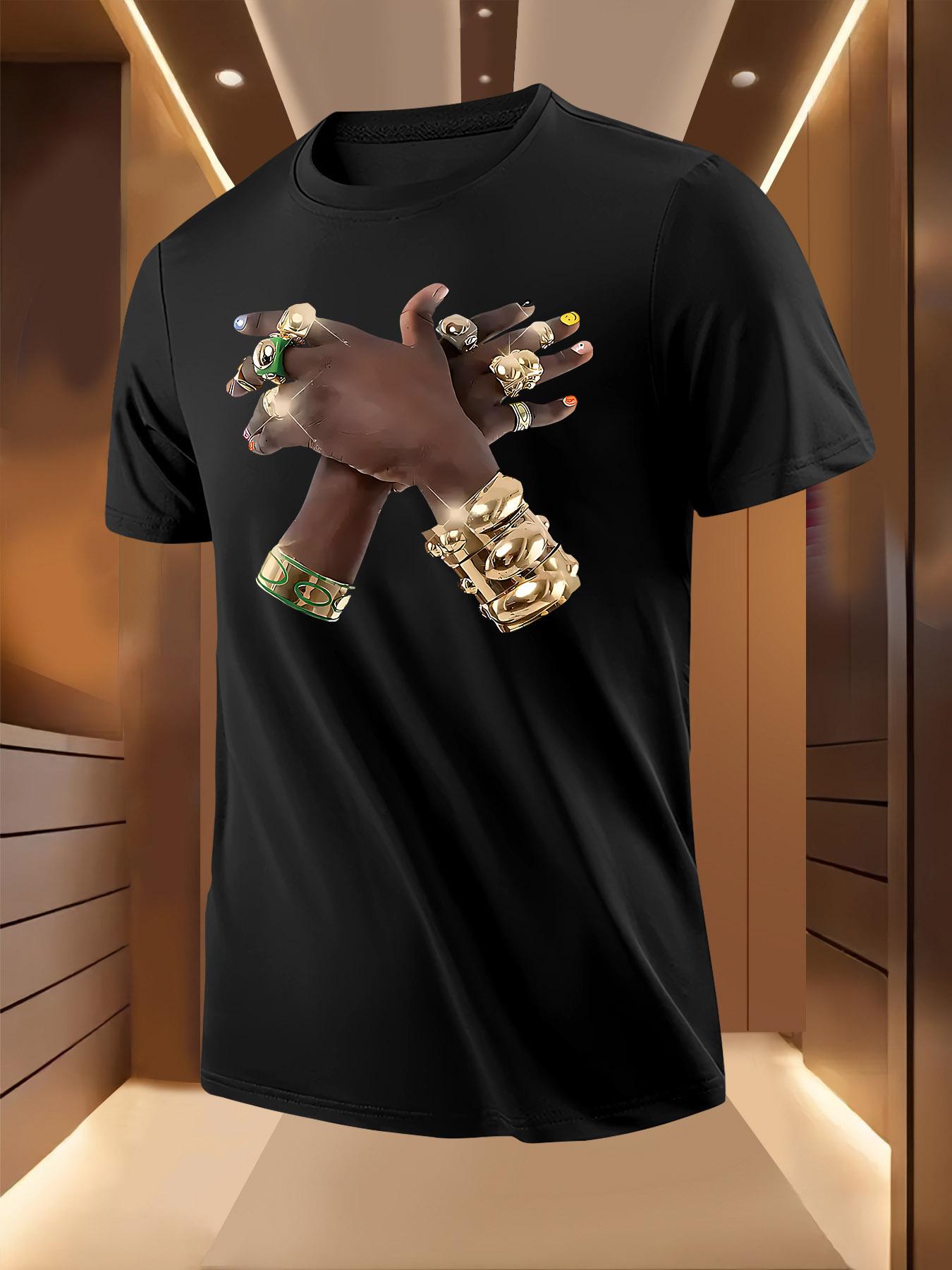Graphic Tshirt with Golden Jewelry Hands Print - Breathab... XXXL
