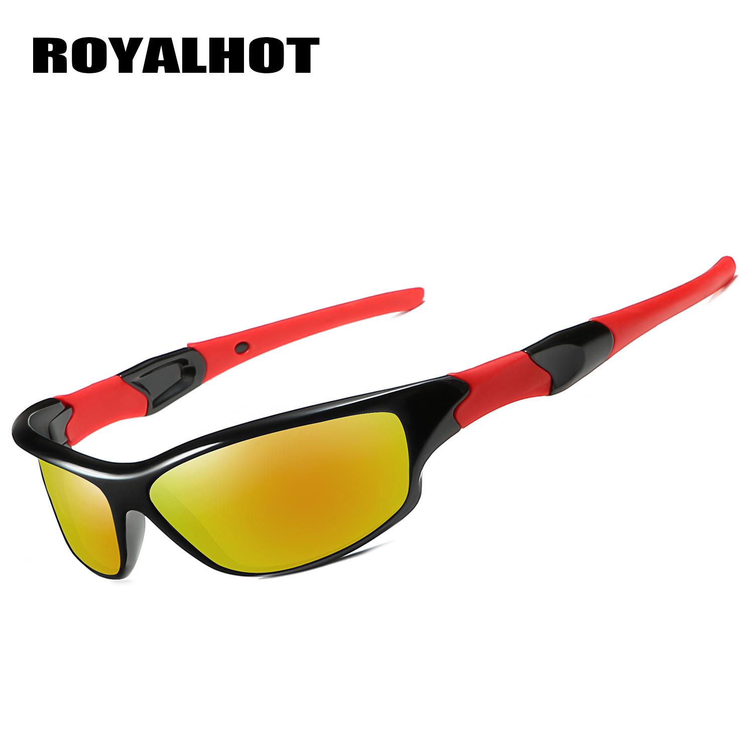 

RoyalHot унисекс поляризационные черные красные спортивные солнцезащитные очки в оправе винтажные солнцезащитные очки ретро очки оттенки, UV400 золотой