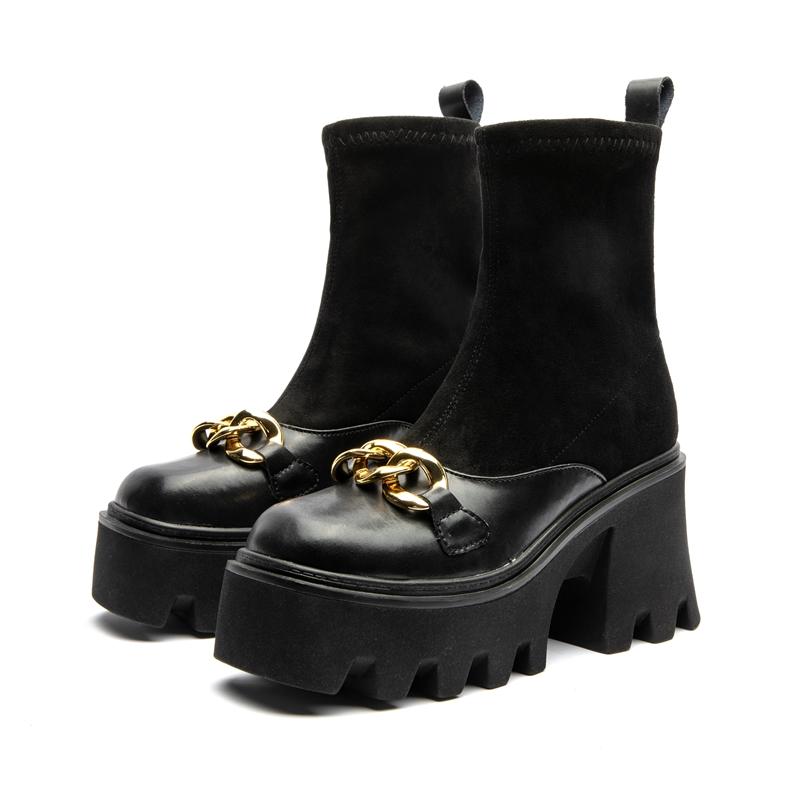 Fashion Women's High Heel Boots Large Size Fashion Stretch Platform Women's Short Boots Suede Leather Chain Women's Booties