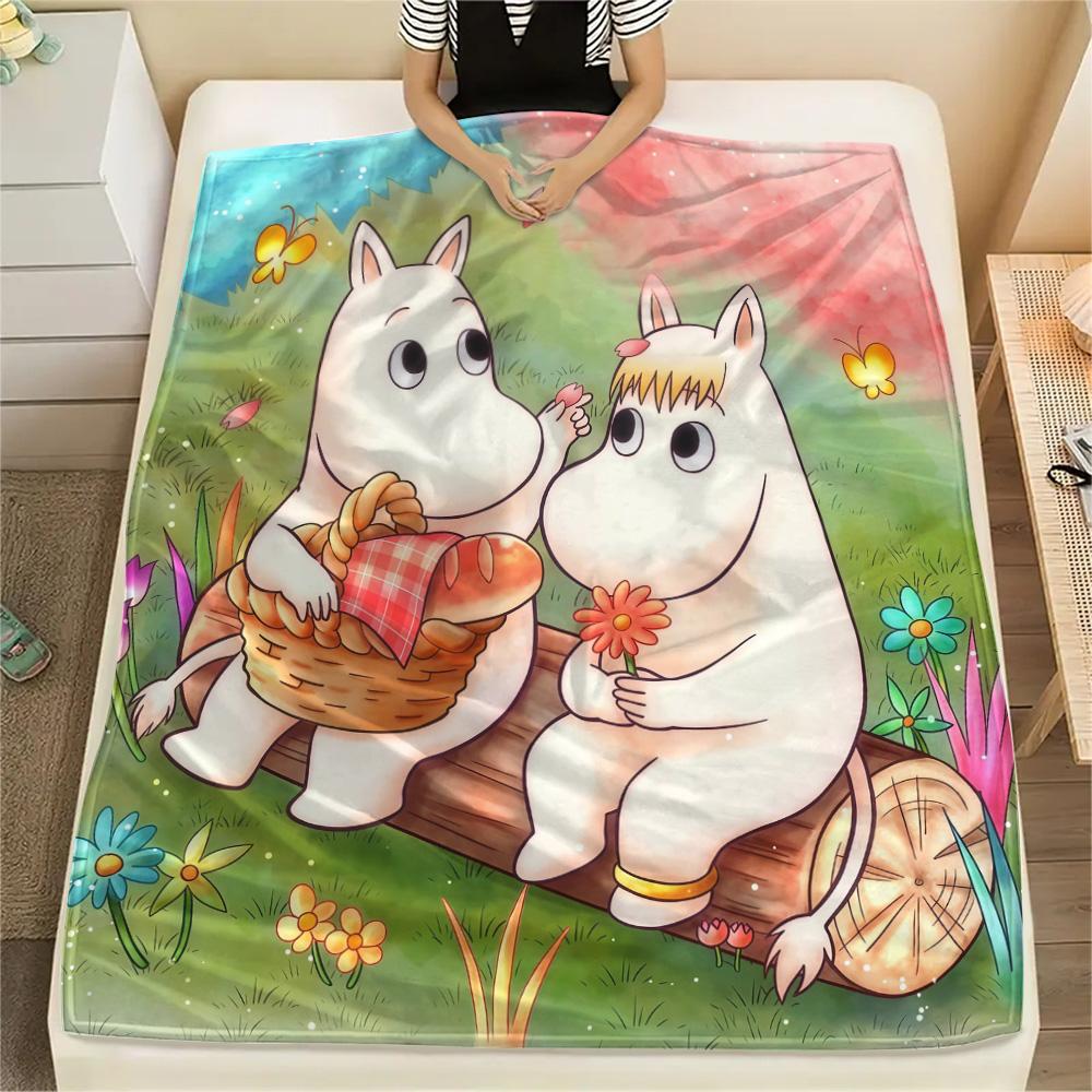Moomin2 Flannel Blanket, High quality Comfortable for All Seasons, Home Decor, Warmth and Comfort