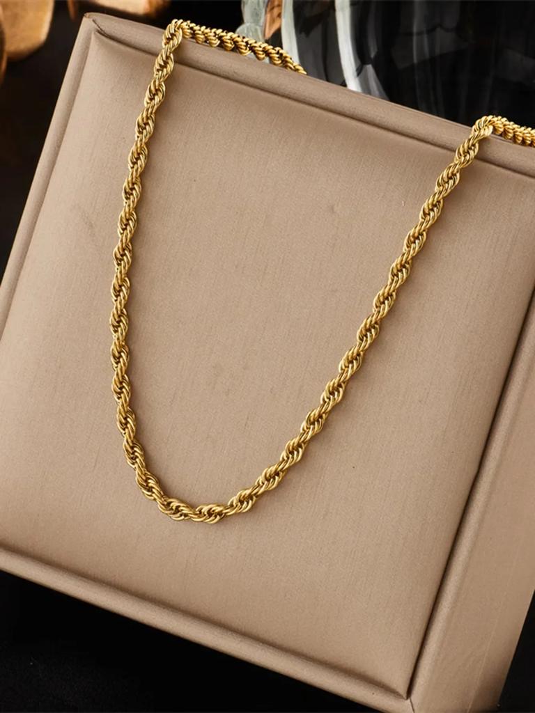 2pcs Fashion 18K Gold 4MM Twisted rope Chain necklace Bracelets Jewelry Set for Man Women Holiday Gift Wedding accessories party