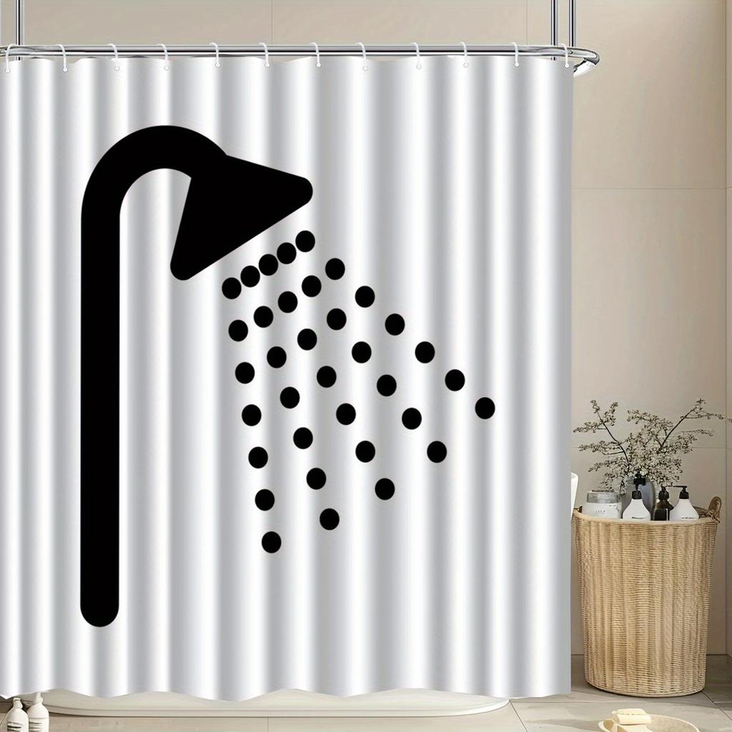 Black And White Shower Curtain With Showerhead Pattern Waterproof Bath Decor Simple Geometric Bathroom Curtains