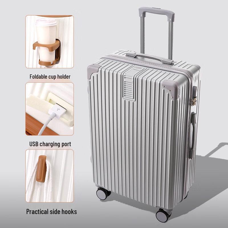 HANDUNYOU Aluminum Frame Luggage with USB Cup Holder 22 inch