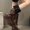Black retro British style thick-soled long boots for women's spring and autumn new models to increase height and show thinness
