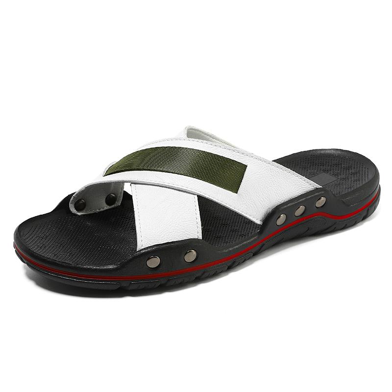 Men Sandals Black White Leather Slippers Outdoor Roman Gladiator Sandals Summer Open Toe Beach Shoes