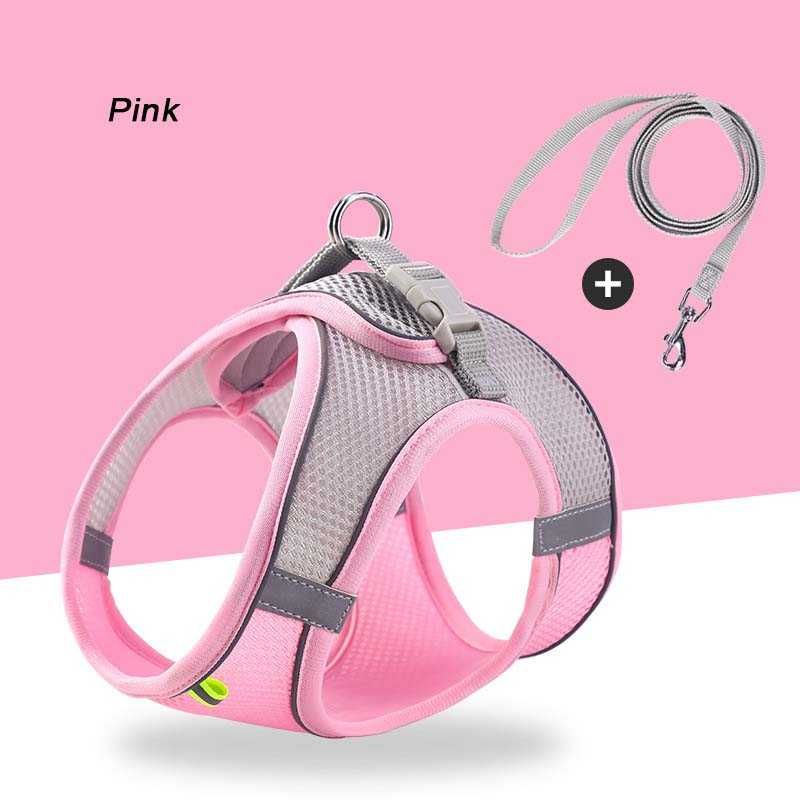 Adjustable Soft Mesh Pet Harness With Leash Escape-Proof Reflective Dog Walking Vest For Small And Medium Cats Puppies