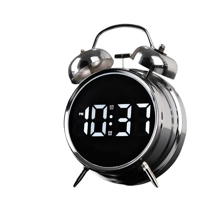 Electronic Intelligent Loud Alarm Clock for Students Extra Large Metal Alarm Clock with LED Screen for Heavy Sleepers