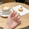 Glue-Free False Nails Short Square-Shaped 16Mm Nails Bows And Hearts Pattern Cat-Eye Decoration