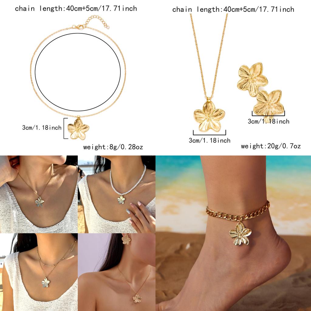 Floral Metal Pendant Necklace With Alloy Charm For Women Fashion Jewelry Set